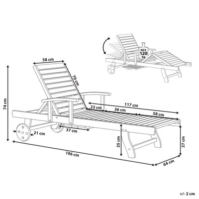 Wooden Reclining Sun Lounger with Off-White Cushion TOSCANA - 3