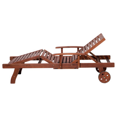Wooden Reclining Sun Lounger with Off-White Cushion TOSCANA - 5