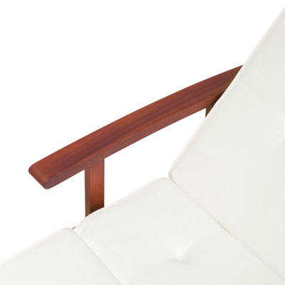 Wooden Reclining Sun Lounger with Off-White Cushion TOSCANA - 7