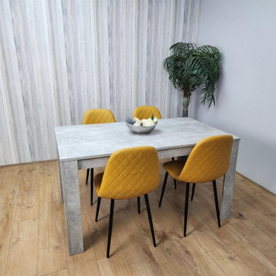 Wooden Rectangle Dining Table Set With 4 Mustard Gem Pattern Chairs ...
