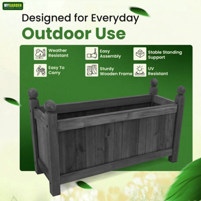 Wooden Rectangular Trough Planter with PE Liner 60 x 20 x 34 cm Weather ...