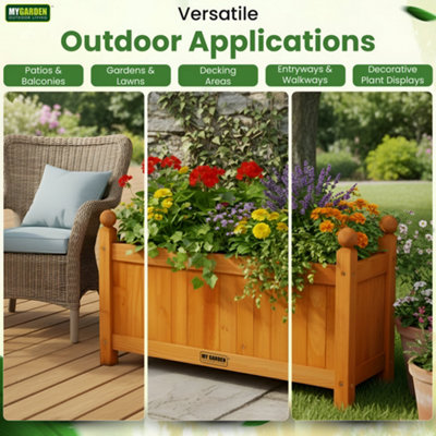 Wooden Rectangular Trough Planter with PE Liner 60 x 20 x 34 cm Weather ...
