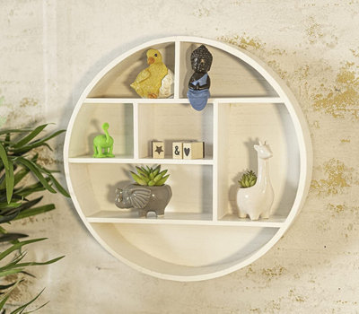 Round wooden wall shelf deals