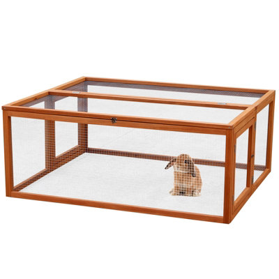 Wooden Run/Hutch for Rabbit Guinea Pig Chicken Duck Ferret Puppy Pet Enclosure with Roof - 5