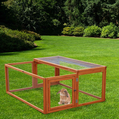 Wooden Run/Hutch for Rabbit Guinea Pig Chicken Duck Ferret Puppy Pet Enclosure with Roof - 6