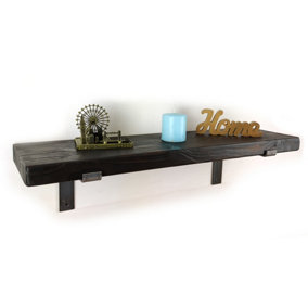 Wooden Rustic Bracket Bent Down Shelf 145mm Charcoal Length of 80cm