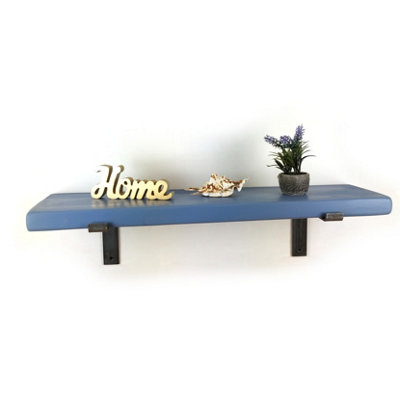 Wooden Rustic Bracket Bent Down Shelf 145mm Nordic Blue Length of 230cm