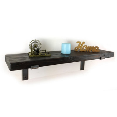Wooden Rustic Bracket Bent Down Shelf 175mm Charcoal Length of 80cm
