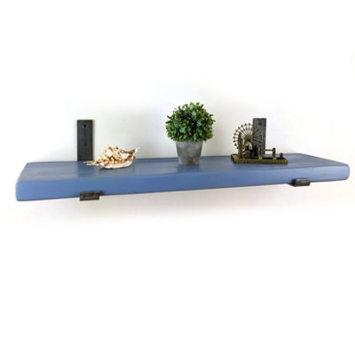 Wooden Rustic Bracket Bent Up Shelf 175mm Nordic Blue Length of 200cm