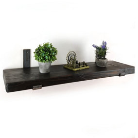 Wooden Rustic Bracket Bent Up Shelf 225mm Charcoal Length of 60cm