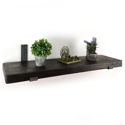 Wooden Rustic Bracket Bent Up Shelf 225mm Charcoal Length of 80cm