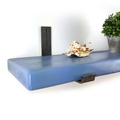 Wooden Rustic Bracket Bent Up Shelf 225mm Nordic Blue Length of 80cm