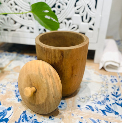 Wooden Rustic Pot with Lid Small