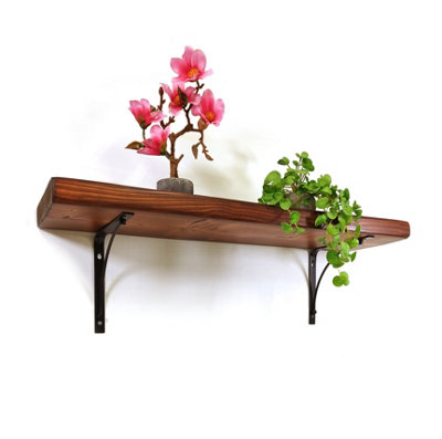 Wooden Rustic Shelf with Bracket BOW Black 170mm 7 inches Dark Oak Length of 130cm