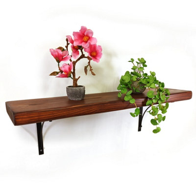 Wooden Rustic Shelf with Bracket BOW Black 170mm 7 inches Dark Oak Length of 150cm