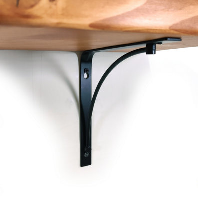 Wooden Rustic Shelf with Bracket BOW Black 170mm 7 inches Light Oak Length of 170cm