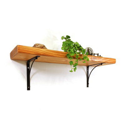 Wooden Rustic Shelf with Bracket BOW Black 170mm 7 inches Light Oak Length of 190cm