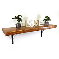 Wooden Rustic Shelf with Bracket BOW Black 170mm 7 inches Medium Oak Length of 120cm