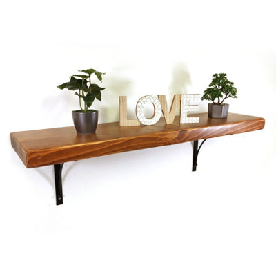 Wooden Rustic Shelf with Bracket BOW Black 170mm 7 inches Medium Oak Length of 170cm