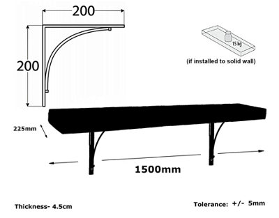 Wooden Rustic Shelf with Bracket BOW Black 220mm 9 inches Antique Grey Length of 150cm - 5