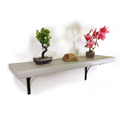 Wooden Rustic Shelf with Bracket BOW Black 220mm 9 inches Antique Grey Length of 160cm