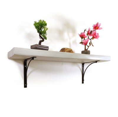 Wooden Rustic Shelf with Bracket BOW Black 220mm 9 inches Antique Grey Length of 40cm