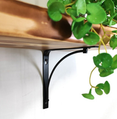 Wooden Rustic Shelf with Bracket BOW Black 220mm 9 inches Burnt Length of 130cm