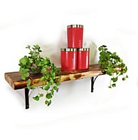 Wooden Rustic Shelf with Bracket BOW Black 220mm 9 inches Burnt Length of 160cm