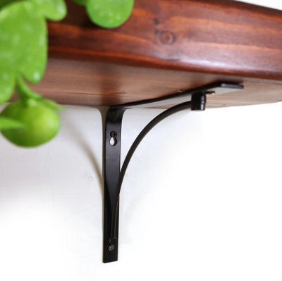 Wooden Rustic Shelf with Bracket BOW Black 220mm 9 inches Dark Oak Length of 240cm