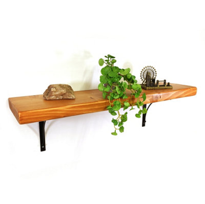 Wooden Rustic Shelf with Bracket BOW Black 220mm 9 inches Light Oak