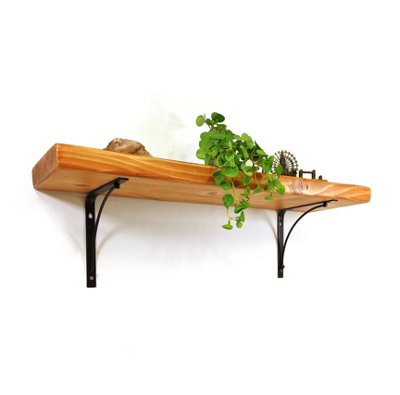 Wooden Rustic Shelf with Bracket BOW Black 220mm 9 inches Light Oak Length of 230cm