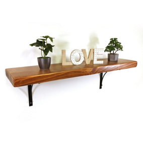 Wooden Rustic Shelf with Bracket BOW Black 220mm 9 inches Medium Oak Length of 110cm
