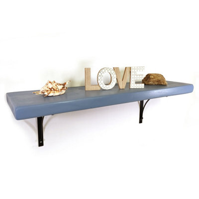 Wooden Rustic Shelf with Bracket BOW Black 220mm 9 inches Nordic Blue Length of 70cm