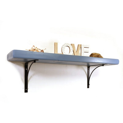 Wooden Rustic Shelf with Bracket BOW Black 220mm 9 inches Nordic Blue Length of 70cm
