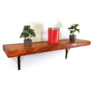 Wooden Rustic Shelf with Bracket BOW Black 220mm 9 inches Teak Length