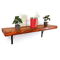 Wooden Rustic Shelf with Bracket BOW Black 220mm 9 inches Teak Length of 60cm
