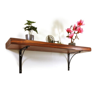 Wooden Rustic Shelf with Bracket BOW Black 220mm 9 inches Walnut Length of 110cm