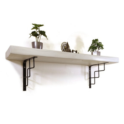 Wooden Rustic Shelf with Bracket SQUARE Black 170mm 7 inches Antique Grey Length of 140cm
