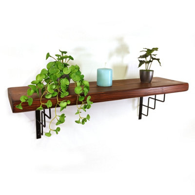 Wooden Rustic Shelf with Bracket SQUARE Black 170mm 7 inches Dark Oak Length of 170cm