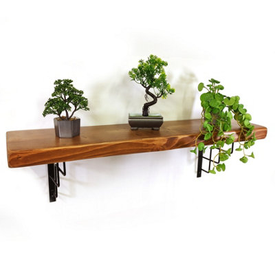 Wooden Rustic Shelf with Bracket SQUARE Black 170mm 7 inches Medium Oak Length of 130cm