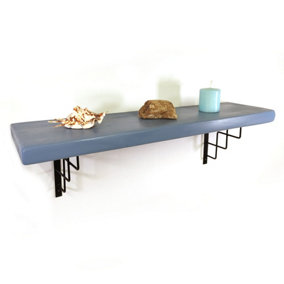 Wooden Rustic Shelf with Bracket SQUARE Black 170mm 7 inches Nordic Blue Length of 100cm