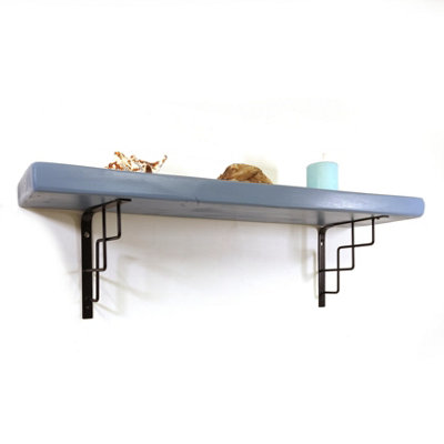 Wooden Rustic Shelf with Bracket SQUARE Black 170mm 7 inches Nordic Blue Length of 120cm