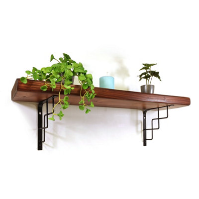 Wooden Rustic Shelf with Bracket SQUARE Black 220mm 9 inches Dark Oak Length of 50cm