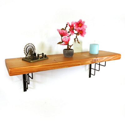 Wooden Rustic Shelf with Bracket SQUARE Black 220mm 9 inches Light Oak