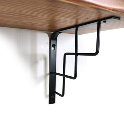 Wooden Rustic Shelf with Bracket SQUARE Black 220mm 9 inches Medium Oak Length of 220cm - 3