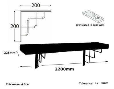 Wooden Rustic Shelf with Bracket SQUARE Black 220mm 9 inches Medium Oak Length of 220cm - 5