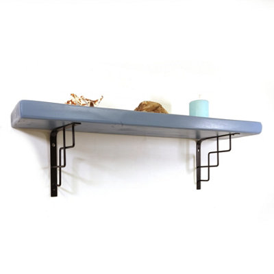 Wooden Rustic Shelf with Bracket SQUARE Black 220mm 9 inches Nordic Blue Length of 230cm