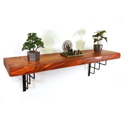 Wooden Rustic Shelf with Bracket SQUARE Black 220mm 9 inches Teak Length of 150cm