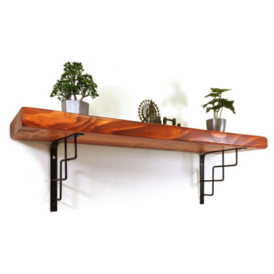 Wooden Rustic Shelf with Bracket SQUARE Black 220mm 9 inches Teak Length of 20cm