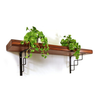 Wooden Rustic Shelf with Bracket SQUARE Black 220mm 9 inches Walnut Length of 100cm